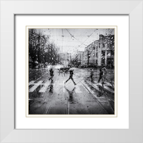 The Decisive Leap White Modern Wood Framed Art Print with Double Matting by Economou, Costas