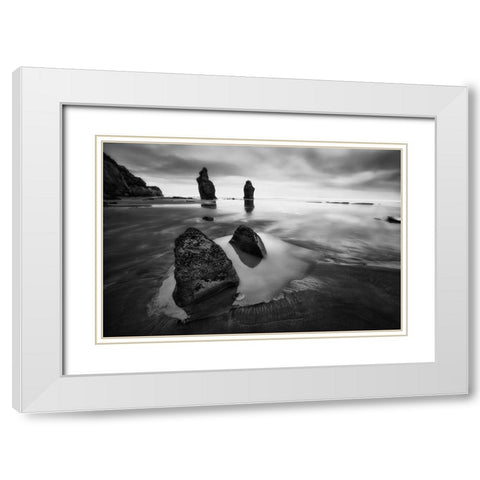 Three Sisters Beach White Modern Wood Framed Art Print with Double Matting by Zhang, Yan