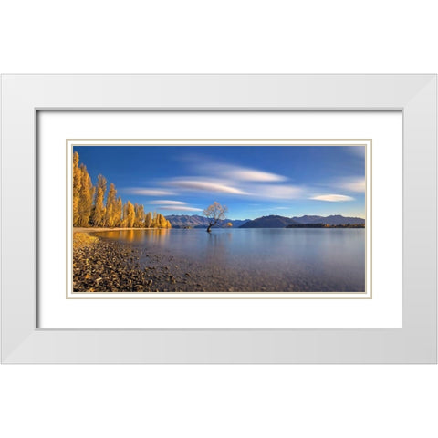 Autumn in Lake Wanaka White Modern Wood Framed Art Print with Double Matting by Zhu, Hua