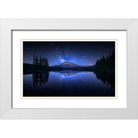 Perfect Two Jack Lake Reflection White Modern Wood Framed Art Print with Double Matting by M. Garcia, Jesus