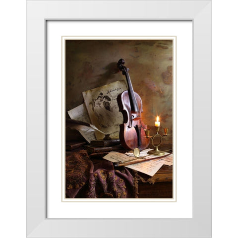Still life with violin White Modern Wood Framed Art Print with Double Matting by Morozov, Andrey