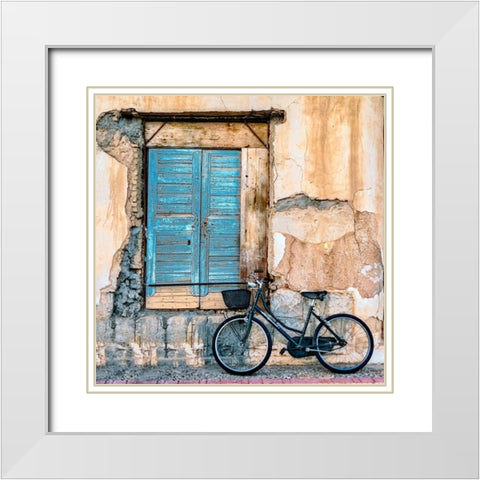 Old Window and Bicycle White Modern Wood Framed Art Print with Double Matting by Digalakis, George