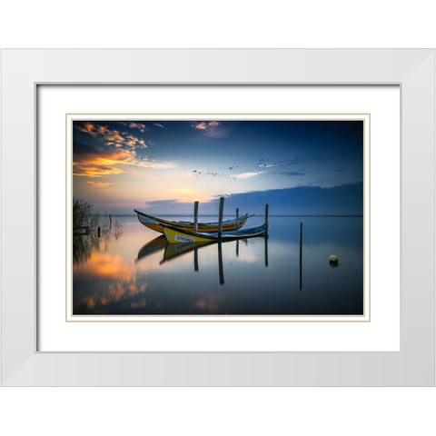 The boats White Modern Wood Framed Art Print with Double Matting by Ribeiro, Rui