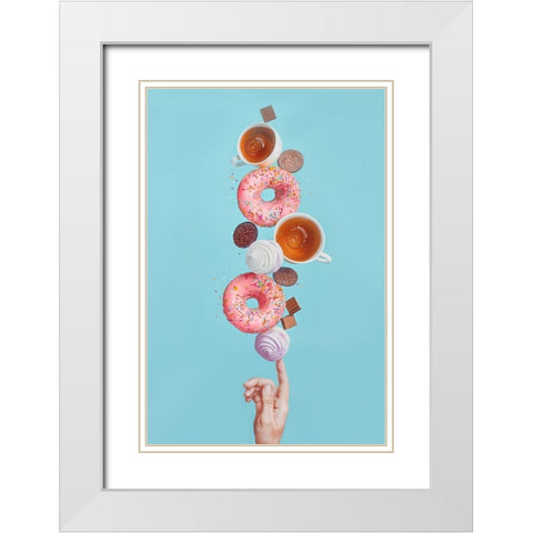Weekend donuts White Modern Wood Framed Art Print with Double Matting by Belenko, Dina