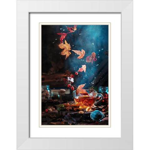 Briar tea with autumn swirl White Modern Wood Framed Art Print with Double Matting by Belenko, Dina