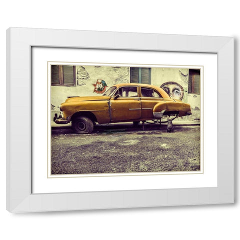 Old car/cat White Modern Wood Framed Art Print with Double Matting by Yosifov, Svetlin