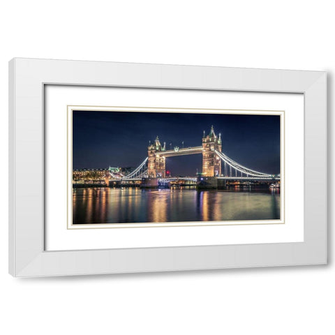 Night at The Tower Bridge White Modern Wood Framed Art Print with Double Matting by El Assy, Nader