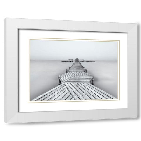 The Pier White Modern Wood Framed Art Print with Double Matting by Garci, Xavier