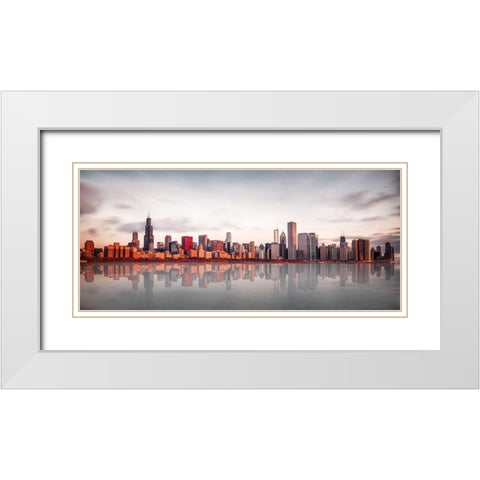 Sunrise at Chicago White Modern Wood Framed Art Print with Double Matting by Kopczynski, Marcin