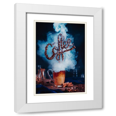 Smell the coffee White Modern Wood Framed Art Print with Double Matting by Belenko, Dina