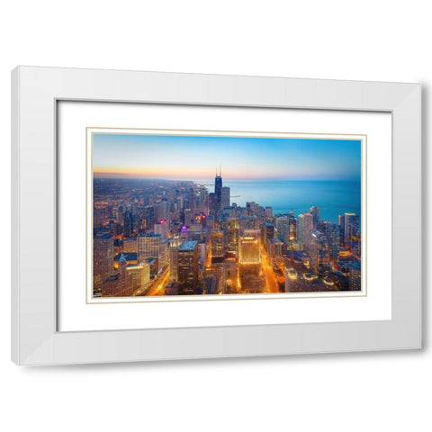 The Magnificent Mile White Modern Wood Framed Art Print with Double Matting by Zheng, Michael