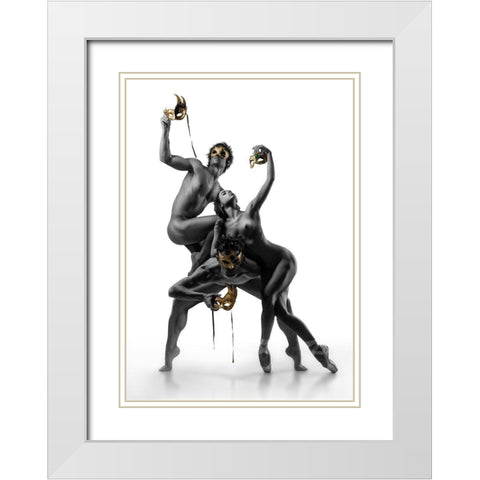Masks IV White Modern Wood Framed Art Print with Double Matting by Ddiarte