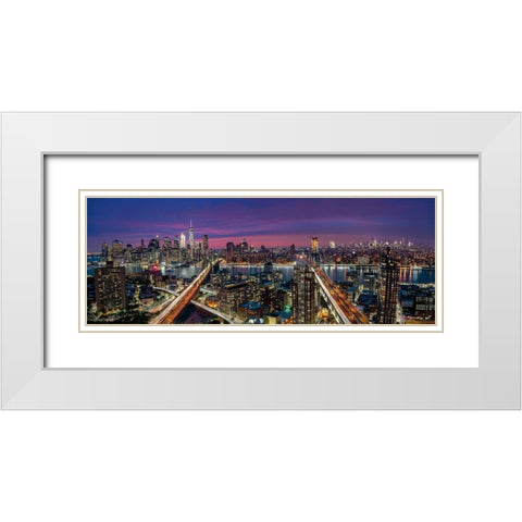 Manhattan skyline during beautiful sunset White Modern Wood Framed Art Print with Double Matting by D MÃ¸rkeberg, Thomas