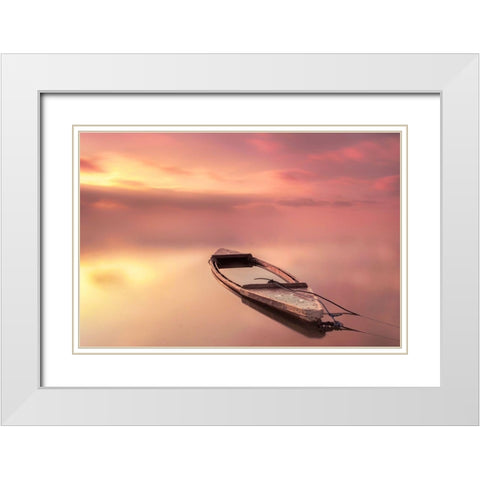 The boat White Modern Wood Framed Art Print with Double Matting by Guerola, Joaquin