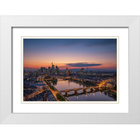 Frankfurt Skyline at sunset White Modern Wood Framed Art Print with Double Matting by Oelschlegel, Robin