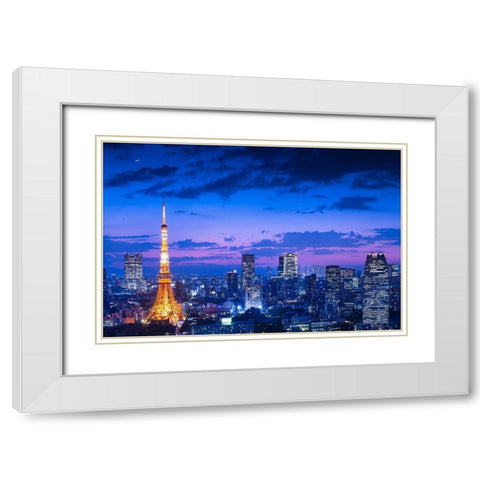 Tokyo night view White Modern Wood Framed Art Print with Double Matting by Kataoka, Takao