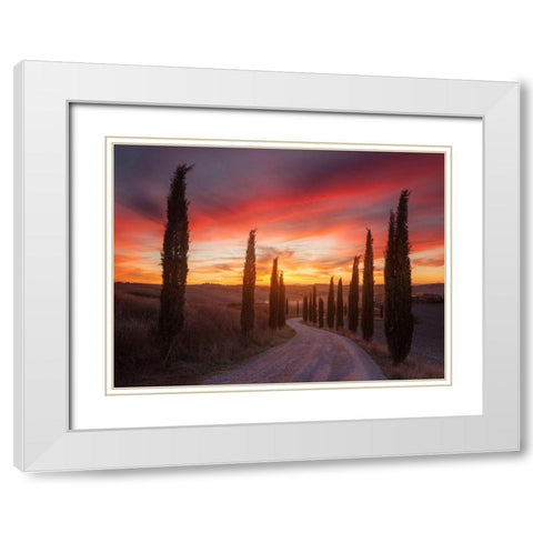 Tuscany sunset White Modern Wood Framed Art Print with Double Matting by Anton, Rostovskiy