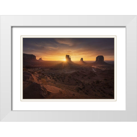 Monument Sunrise. White Modern Wood Framed Art Print with Double Matting by Pablo De, Juan