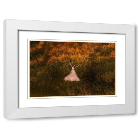 Natalia in the field White Modern Wood Framed Art Print with Double Matting by Darzi, Mike