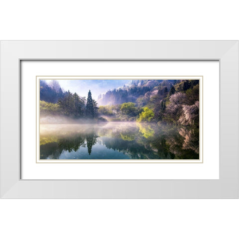 Morning calm White Modern Wood Framed Art Print with Double Matting by Eom, Gwangseop