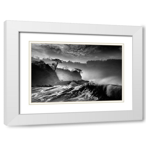 Waves present that morning White Modern Wood Framed Art Print with Double Matting by Saelanwangsa