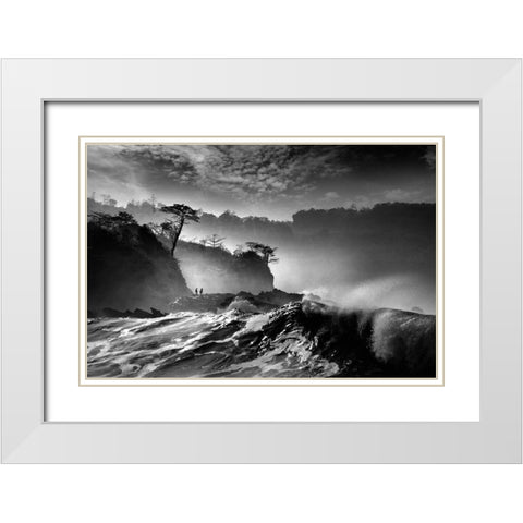 Waves present that morning White Modern Wood Framed Art Print with Double Matting by Saelanwangsa