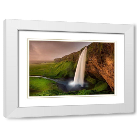 Seljalandsfoss White Modern Wood Framed Art Print with Double Matting by Schumacher, Nicolas