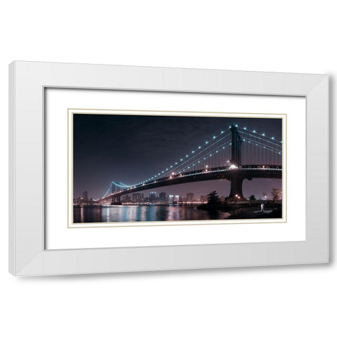 The 2 lovers under Manhattan Bridge White Modern Wood Framed Art Print with Double Matting by Bravin, Fabien