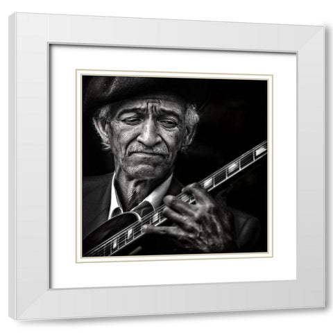 the guitarist White Modern Wood Framed Art Print with Double Matting by Flour, Piet