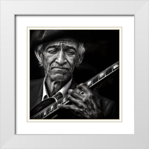 the guitarist White Modern Wood Framed Art Print with Double Matting by Flour, Piet