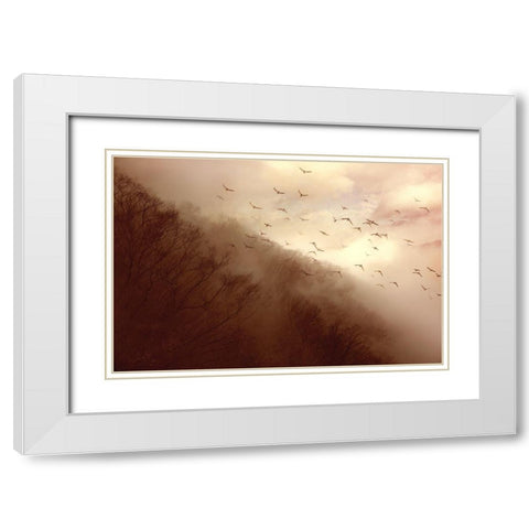 Departure White Modern Wood Framed Art Print with Double Matting by Murakami, Kiyo