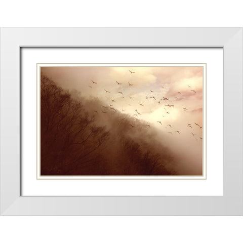 Departure White Modern Wood Framed Art Print with Double Matting by Murakami, Kiyo