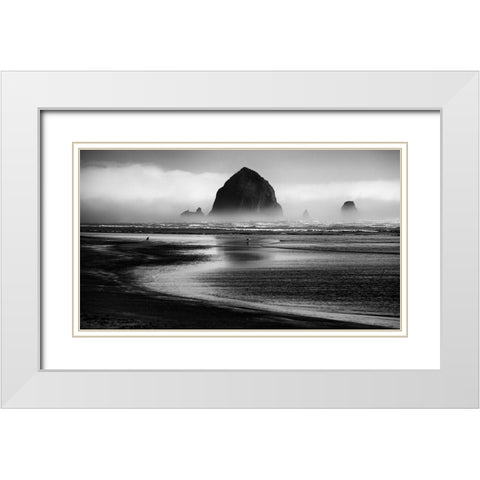 Cannon Beach White Modern Wood Framed Art Print with Double Matting by Rak, Martin