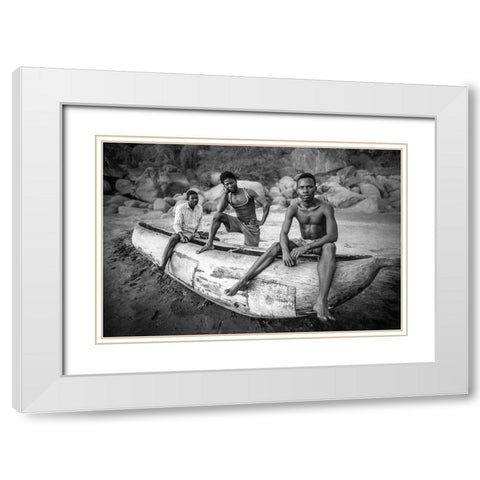 Fishermen White Modern Wood Framed Art Print with Double Matting by German Romero, Carlos