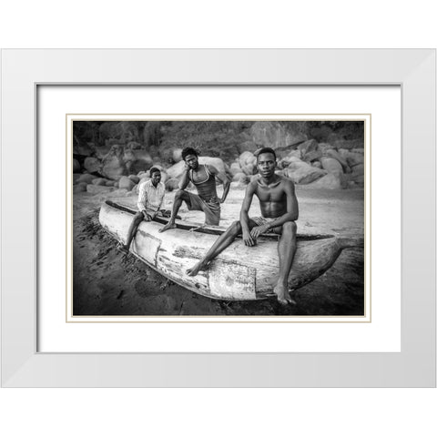 Fishermen White Modern Wood Framed Art Print with Double Matting by German Romero, Carlos