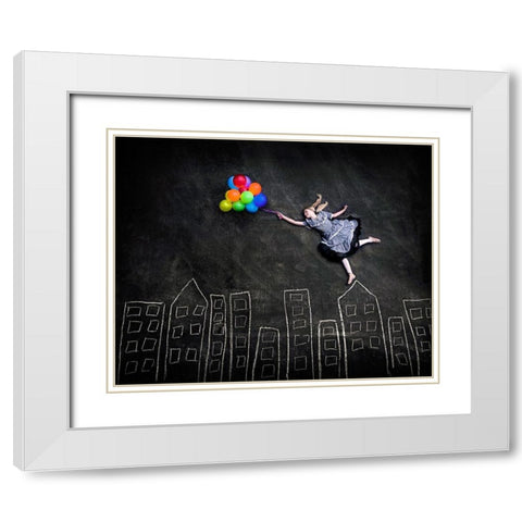 Flying on the Rooftops White Modern Wood Framed Art Print with Double Matting by Sabs, Nj