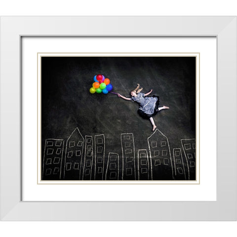 Flying on the Rooftops White Modern Wood Framed Art Print with Double Matting by Sabs, Nj