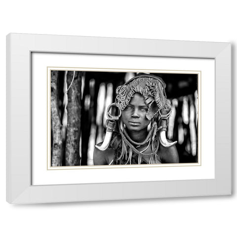 Mursi White Modern Wood Framed Art Print with Double Matting by Vidak, Vedran