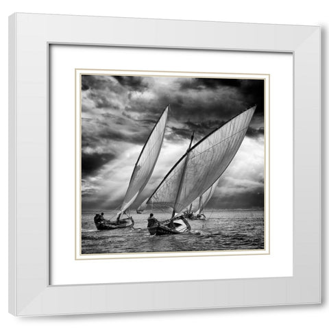 Sailboats and Light White Modern Wood Framed Art Print with Double Matting by Villalba, Angel
