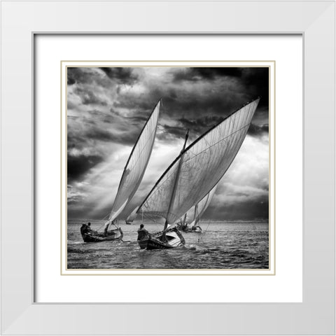 Sailboats and Light White Modern Wood Framed Art Print with Double Matting by Villalba, Angel