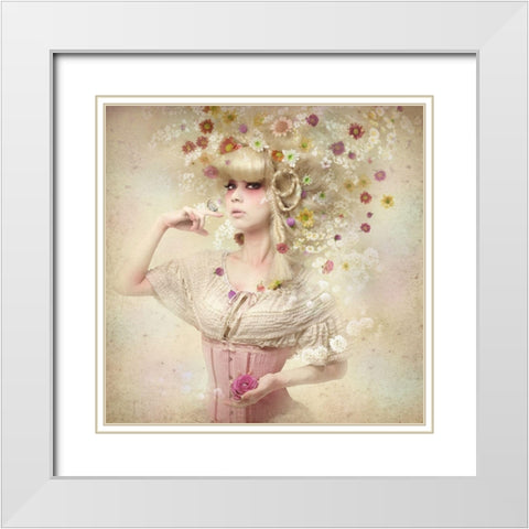 Girl of the flower garden White Modern Wood Framed Art Print with Double Matting by Murakami, Kiyo