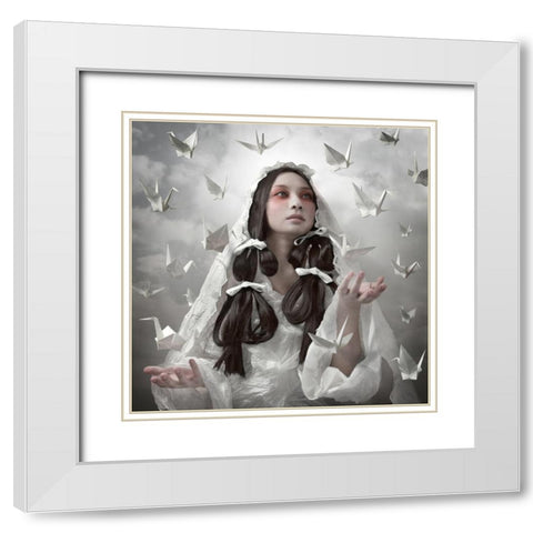 Goddess of Origami White Modern Wood Framed Art Print with Double Matting by Murakami, Kiyo