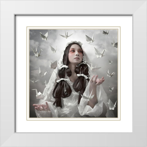 Goddess of Origami White Modern Wood Framed Art Print with Double Matting by Murakami, Kiyo