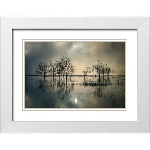 Lakes Secret White Modern Wood Framed Art Print with Double Matting by Joanne_Flj