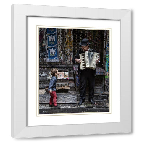 The Busker And The Boy White Modern Wood Framed Art Print with Double Matting by Russell, Vince