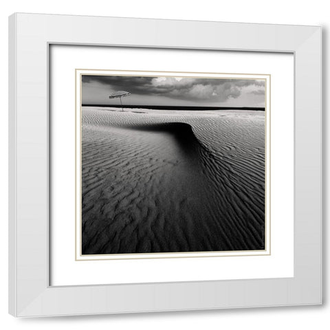 Umbrella on the beach White Modern Wood Framed Art Print with Double Matting by Schuurmans, Wim