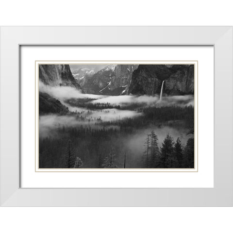 Fog Floating In Yosemite Valley White Modern Wood Framed Art Print with Double Matting by Zeng, Hong
