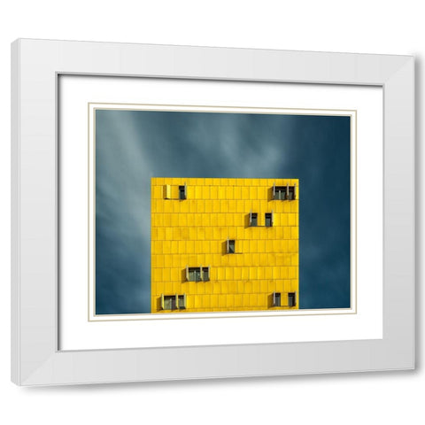 Yellow and blue White Modern Wood Framed Art Print with Double Matting by Garcia, Vladi