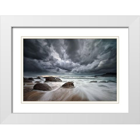 Flight over Troubled Waters White Modern Wood Framed Art Print with Double Matting by Pascual Buye, Santiago