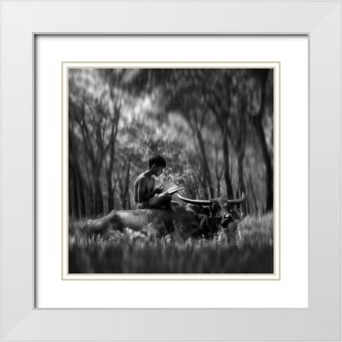 Learn Spirit White Modern Wood Framed Art Print with Double Matting by Bunjamin (Abe), Antonyus